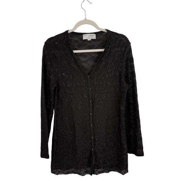 St John Evening Black Sheer Cardigan Jacket Witchy Whimsigoth FLAW Womens 6 - Picture 1 of 6